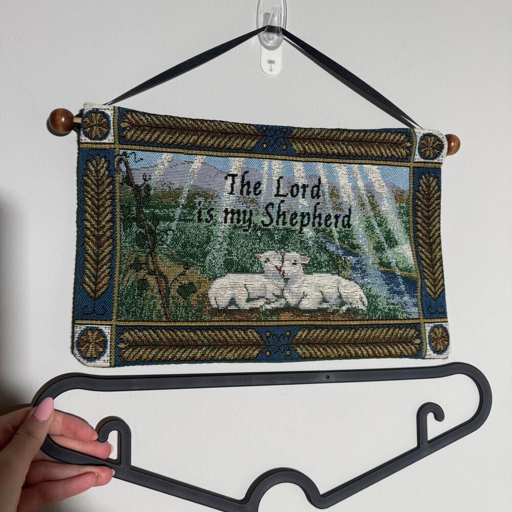 The Lord is My Shepherd Psalm 23 cotton woven tapestry needlepoint wall hanging - Picture 7 of 7